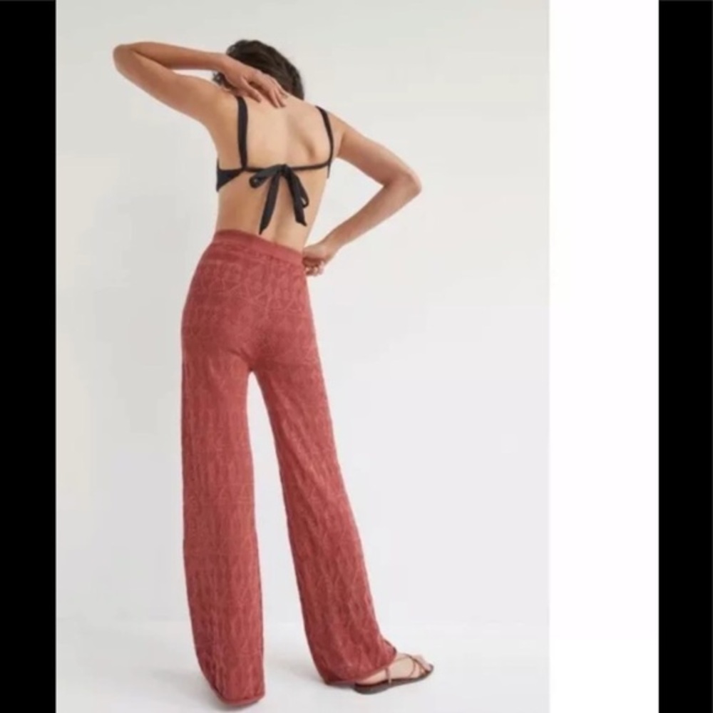 NWT ANTHROPOLOGIE Flat White Crochet Pointelle Wide Leg Pant - Picture 2 of 12